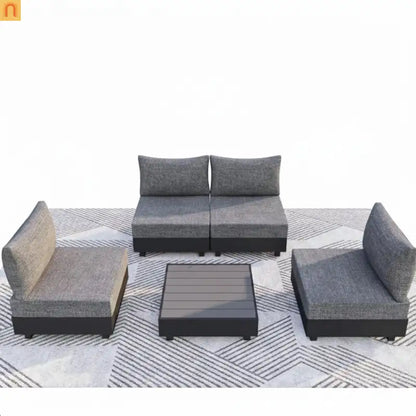 Outdoor Sectional Set Aluminum Gray 5 Piece Modular Olefin Cushions