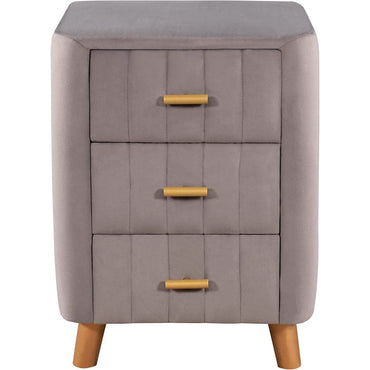 Modern Bedside Velvet Upholstered 3-Drawer Nightstand with Metal Handles