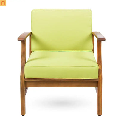 Outdoor Club Chair Acacia Wood Green Cushion