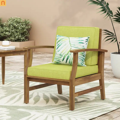 Outdoor Club Chair Acacia Wood Green Cushion