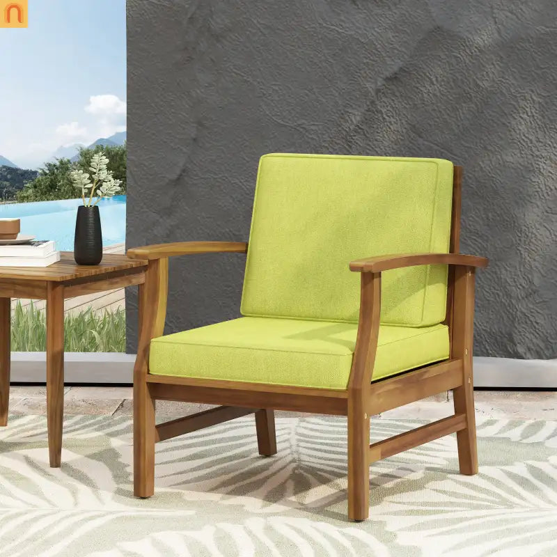 Outdoor Club Chair Acacia Wood Green Cushion