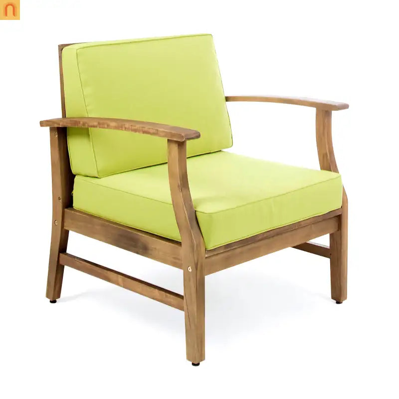 Outdoor Club Chair Acacia Wood Green Cushion
