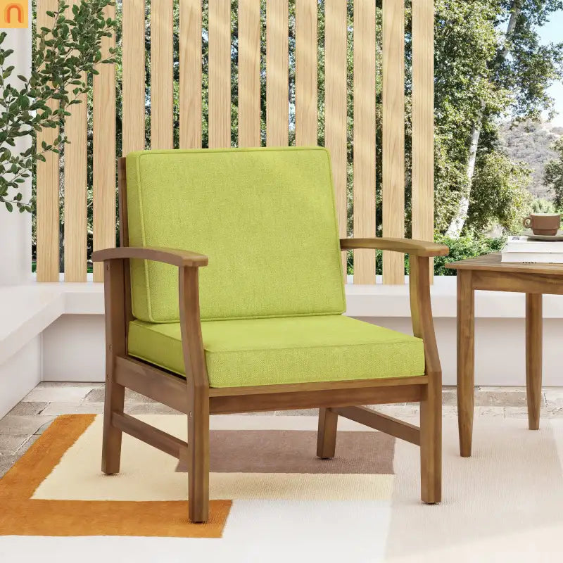 Outdoor Club Chair Acacia Wood Green Cushion