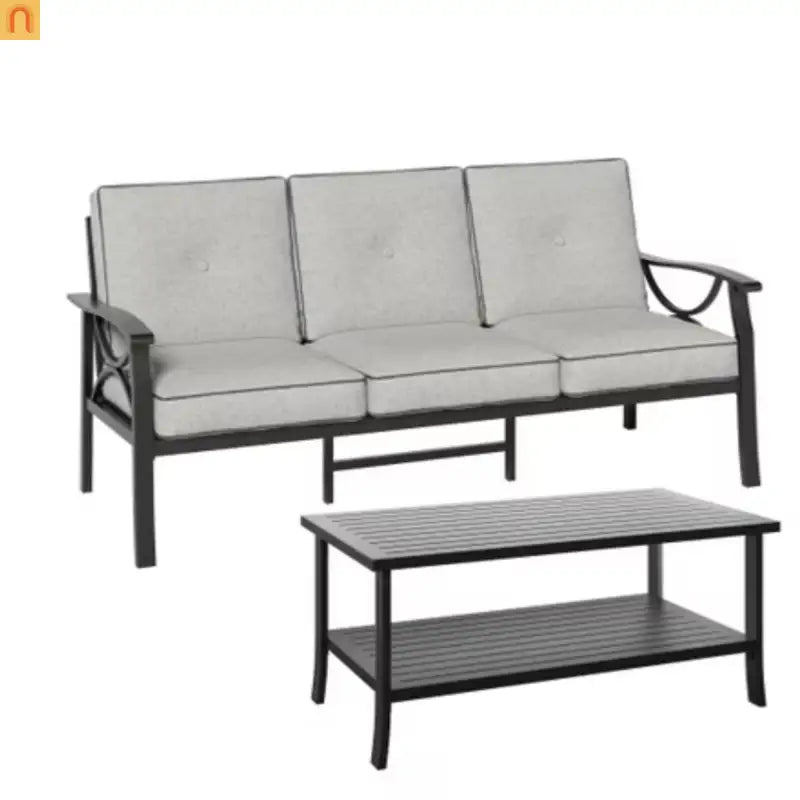 Outdoor Patio Set 8 Piece Steel Black Gray Seats 9