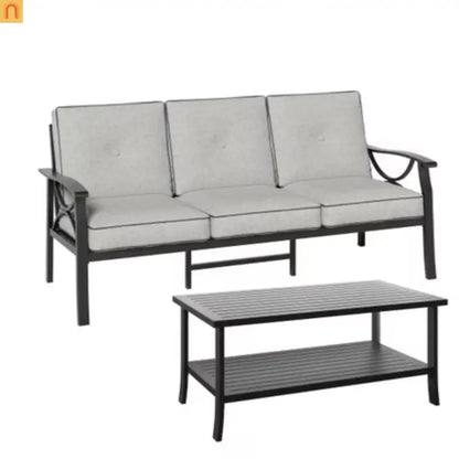 Outdoor Patio Set 8 Piece Steel Black Gray Seats 9