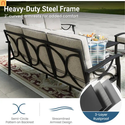 Outdoor Patio Set 8 Piece Steel Black Gray Seats 9