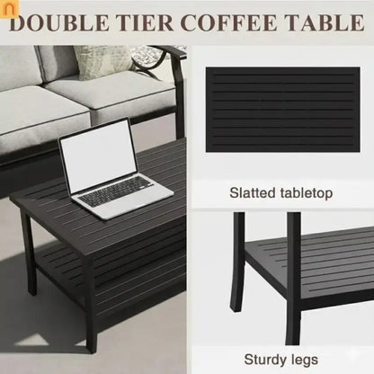 Outdoor Patio Set 8 Piece Steel Black Gray Seats 9