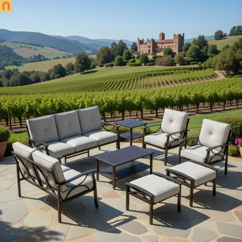 Outdoor Patio Set 8 Piece Steel Black Gray Seats 9