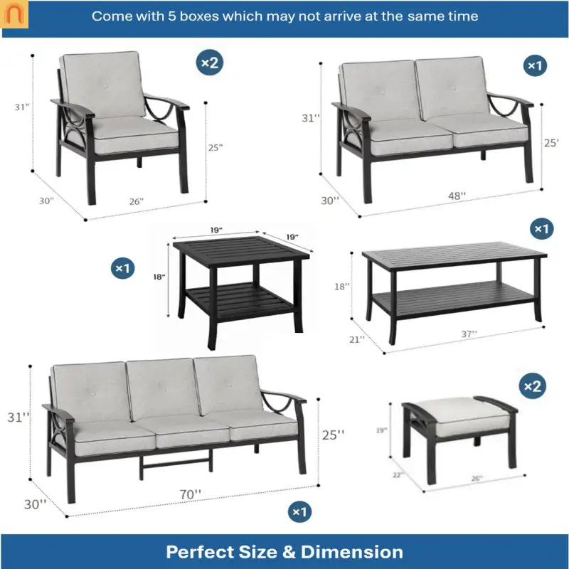 Outdoor Patio Set 8 Piece Steel Black Gray Seats 9