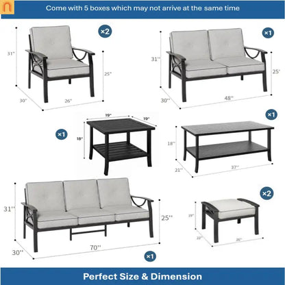 Outdoor Patio Set 8 Piece Steel Black Gray Seats 9