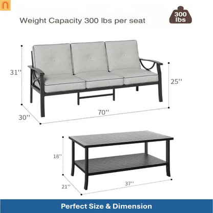 Outdoor Patio Set 8 Piece Steel Black Gray Seats 9