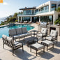 Outdoor Patio Set 8 Piece Steel Black Gray Seats 9