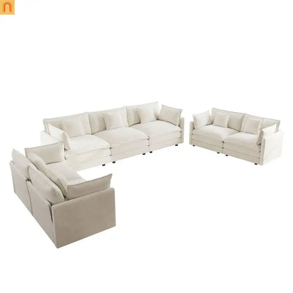 Sofa Set Modular Chenille White Deep Seat 7-Seat 3-Piece