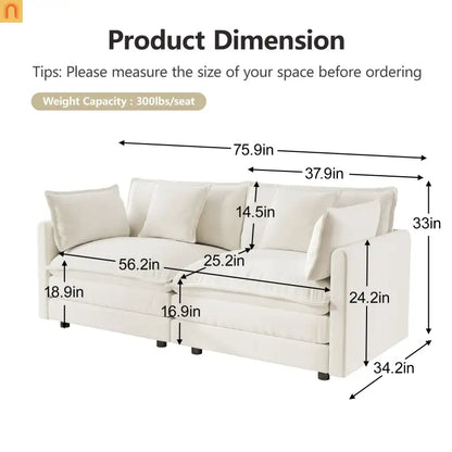 Sofa Set Modular Chenille White Deep Seat 7-Seat 3-Piece