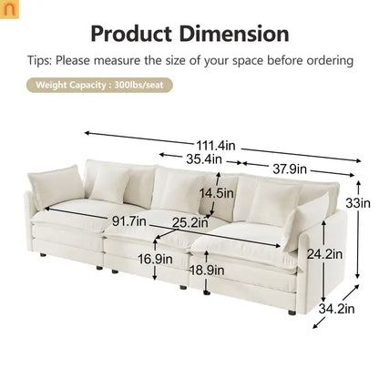 Sofa Set Modular Chenille White Deep Seat 7-Seat 3-Piece