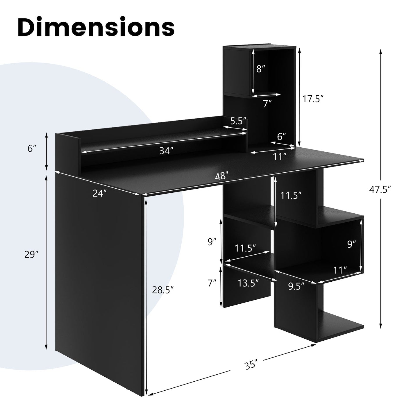 Modern Computer Desk with Storage Bookshelf and Hutch for Home Office