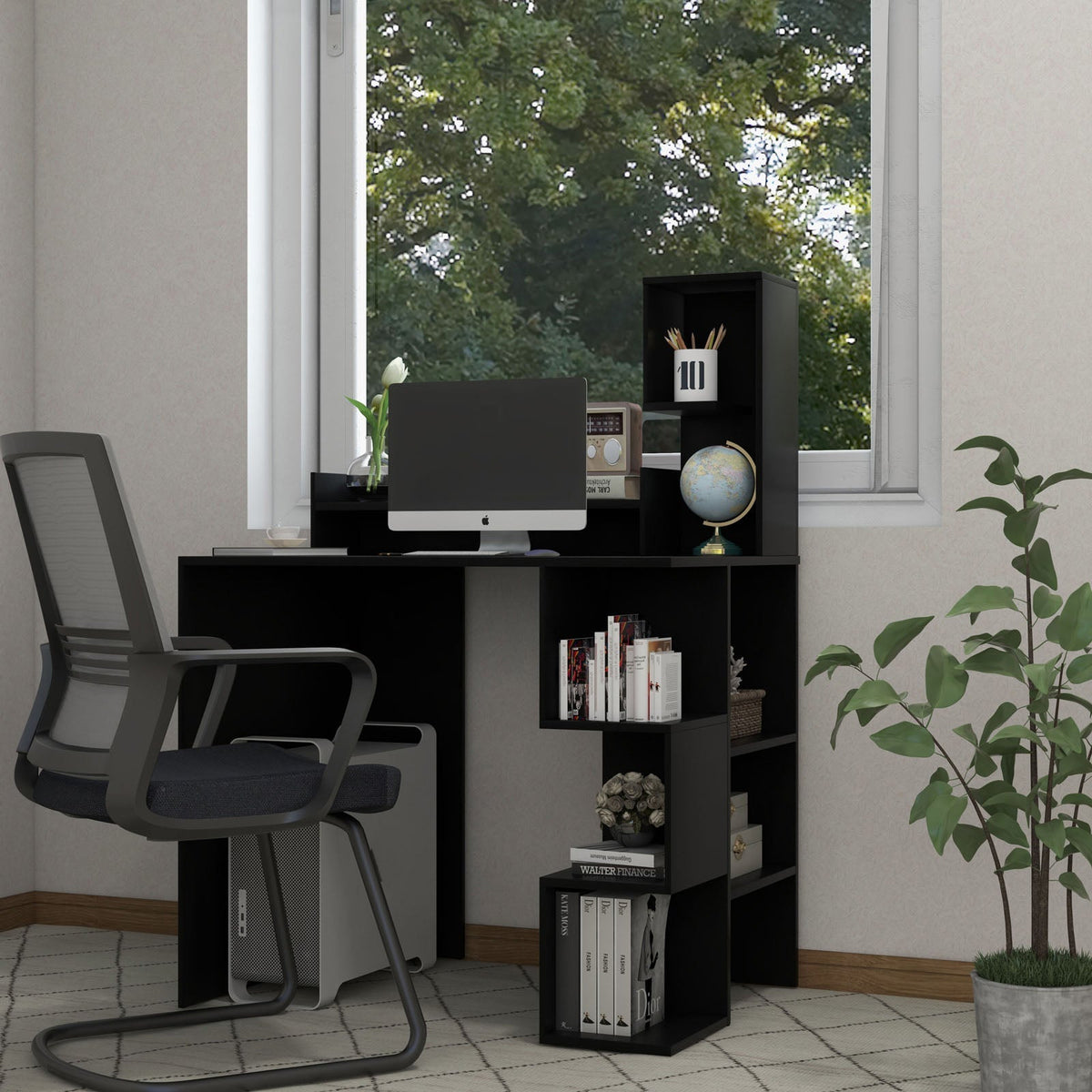 Modern Computer Desk with Storage Bookshelf and Hutch for Home Office