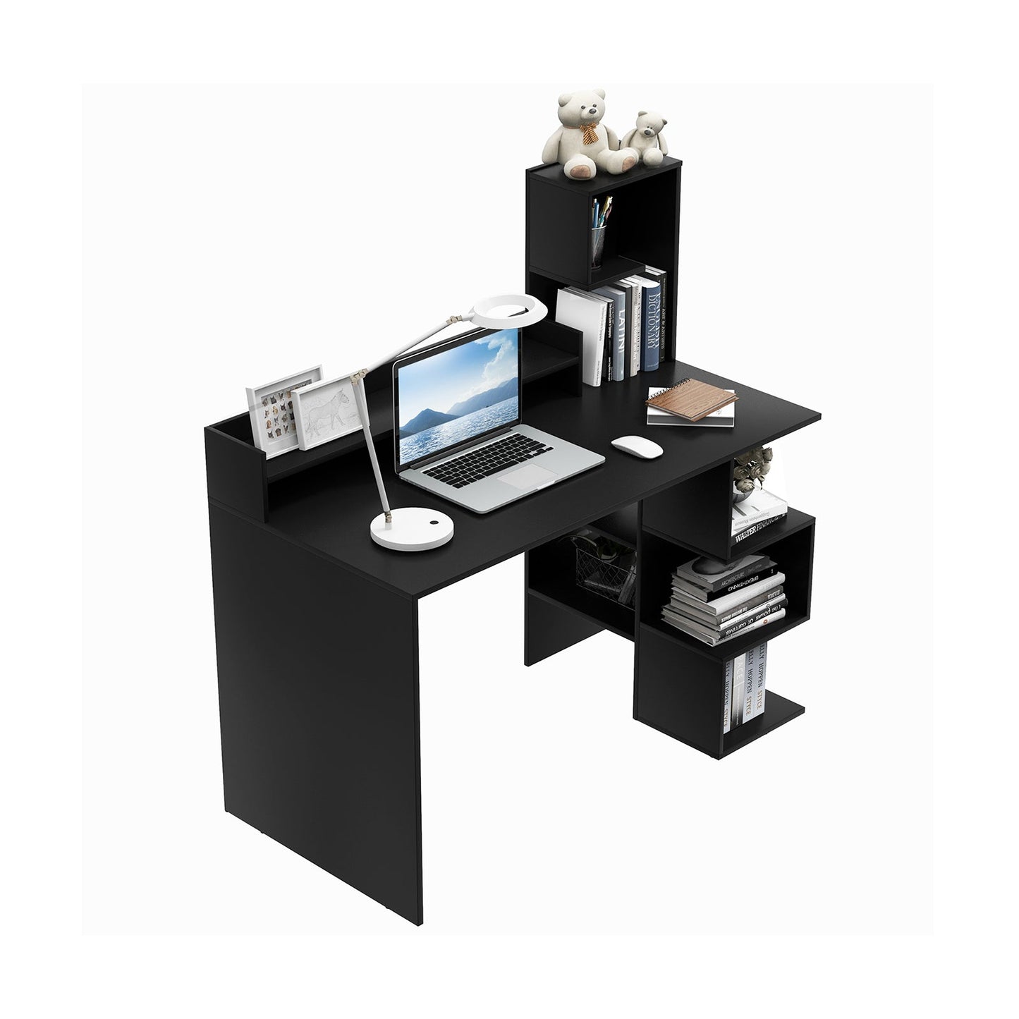 Modern Computer Desk with Storage Bookshelf and Hutch for Home Office