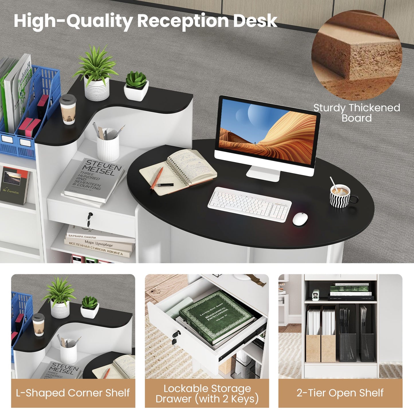 Modern Reception Desk Front Counter Desk with Oval Tabletop