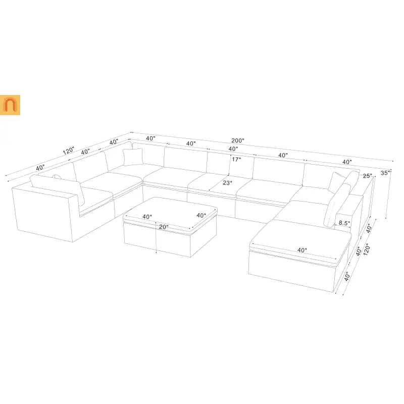 Sectional Sofa Modular Dark Gray 10 Seat 200"x120