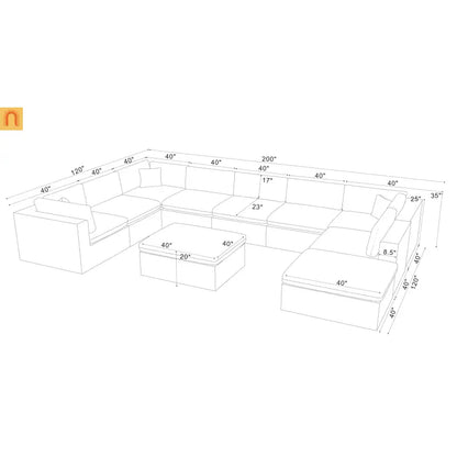 Sectional Sofa Modular Dark Gray 10 Seat 200"x120