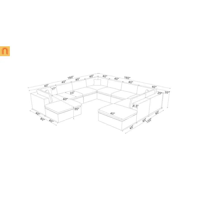 Sectional Sofa Modular Dark Gray 10 Seat 200"x120