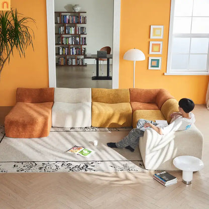 Sectional Sofa L-Shape Velvet Color-Block 6 Seat 129 In No Assembly