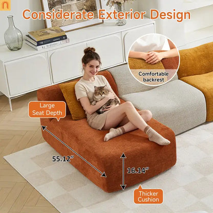 Sectional Sofa L-Shape Velvet Color-Block 6 Seat 129 In No Assembly