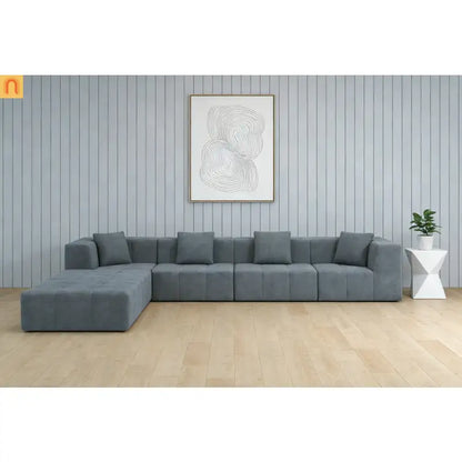 Sectional Sofa Modular Flannelette Gray 6 Seat Convertible 145 In