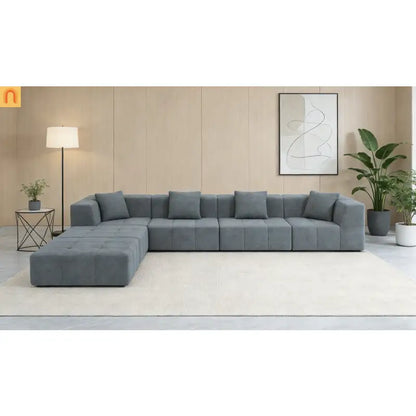 Sectional Sofa Modular Flannelette Gray 6 Seat Convertible 145 In