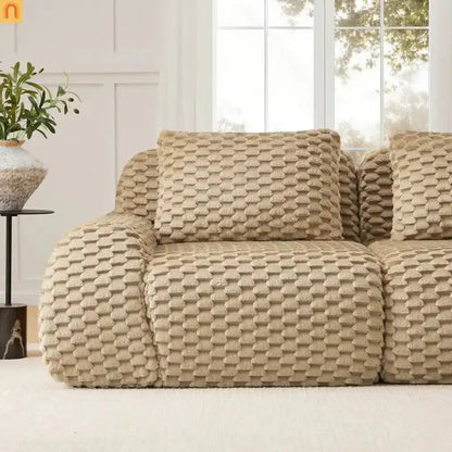Sectional Sofa Modular Flannelette Light Camel 3 Seat Curved Footrest