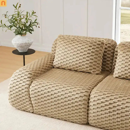 Sectional Sofa Modular Flannelette Light Camel 3 Seat Curved Footrest