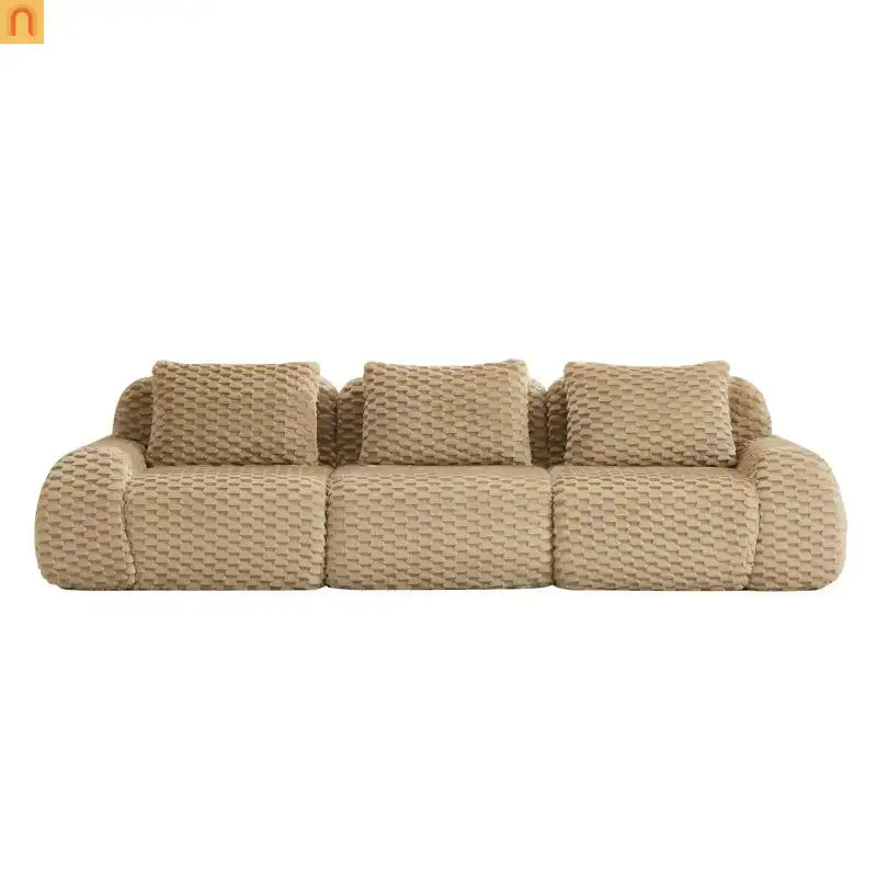 Sectional Sofa Modular Flannelette Light Camel 3 Seat Curved Footrest