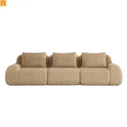 Sectional Sofa Modular Flannelette Light Camel 3 Seat Curved Footrest