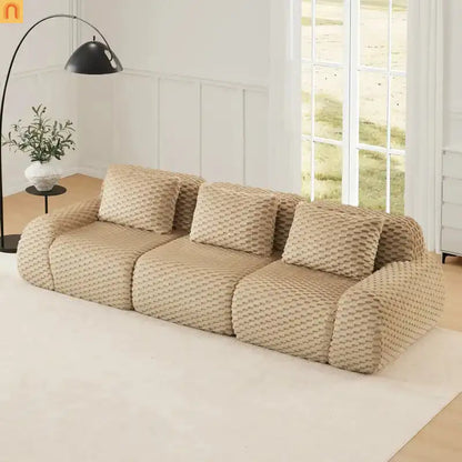 Sectional Sofa Modular Flannelette Light Camel 3 Seat Curved Footrest