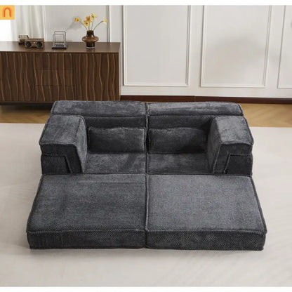 Sofa Bed Modular Circle Fleece Dark Gray Memory Foam 79 In