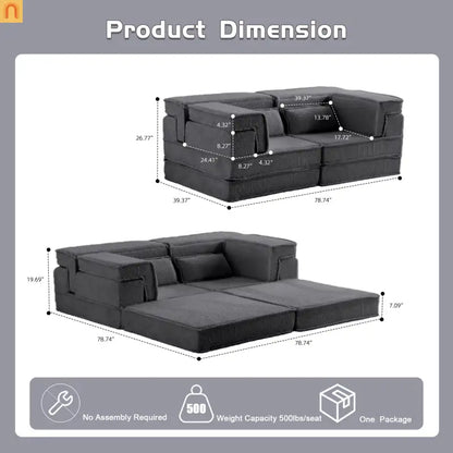 Sofa Bed Modular Circle Fleece Dark Gray Memory Foam 79 In