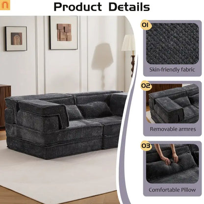 Sofa Bed Modular Circle Fleece Dark Gray Memory Foam 79 In