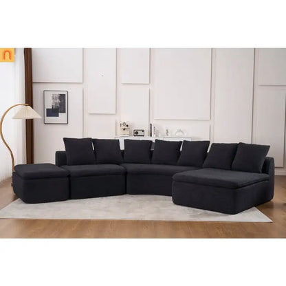 Sectional Sofa U-Shape Chenille Black 10 Seat Modular 128 In No Assembly