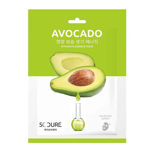 5C Cure Avocado Hydrating Sheet Mask: Deeply Moisturizes, Soothes & Revitalizes Dry Skin - Natural Face Mask for Glowing Skin