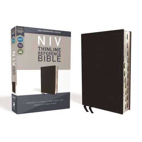 NIV, Thinline Reference Bible, Bonded Leather, Black, Red Letter Edition, Indexed, Comfort Print - Bonded Leather