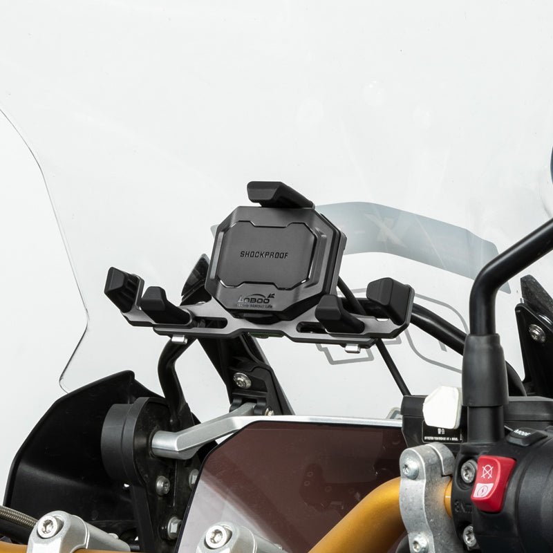 LOBOO PH06 Motorcycle Phone Holder – Adjustable Anti-Vibration Mount with Wireless & Wired Fast Charging, 360° Rotation