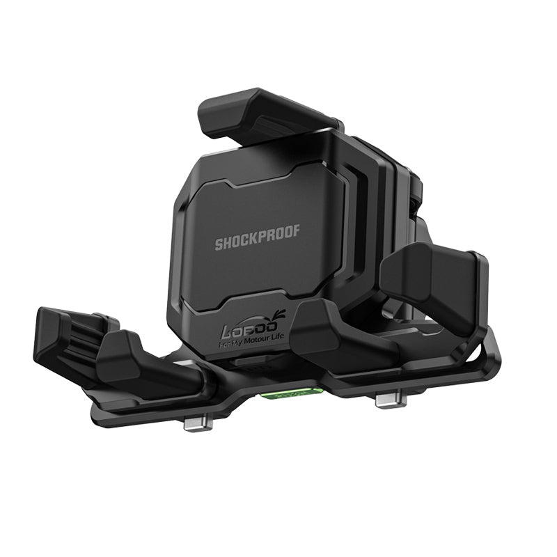 LOBOO PH06 Motorcycle Phone Holder – Adjustable Anti-Vibration Mount with Wireless & Wired Fast Charging, 360° Rotation