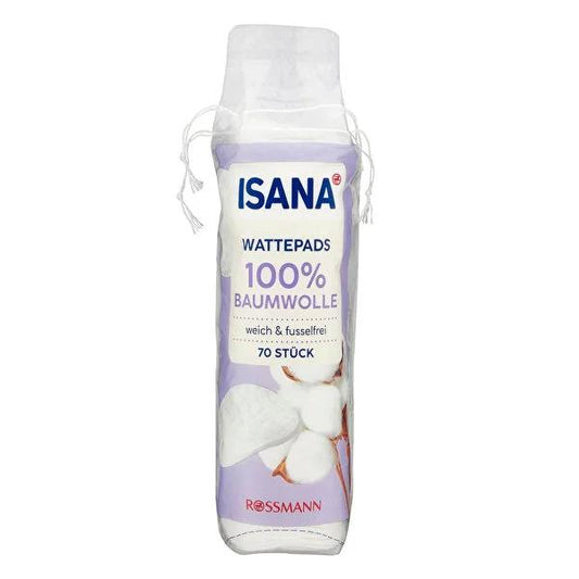 Isana 100% Cotton Pads for Makeup Removal & Daily Skincare - Round Shape, Gentle & Absorbent, Pack of 70