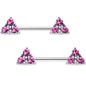 3/8 Pink Gem Pyramid Trio Barbell Nipple Ring Set