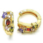 Multi Color Halo Huggie Oval Stones Earrings In Yellow Gold Filled High Polish Finish