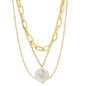 Multi Row Chain Necklace with Pearl Charm