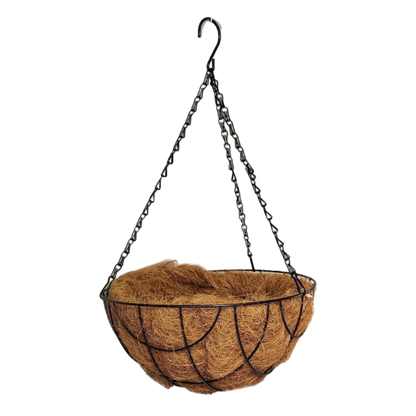 Black Metal Wire Hanging Basket with Coco Mat Liner - 12-Inch Diameter