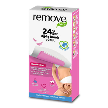 Remove Care Body Wax Strips for Sensitive Skin - 24 Strips, Easy At-Home Hair Removal Kit for Arms & Legs, Long Lasting Smoothness