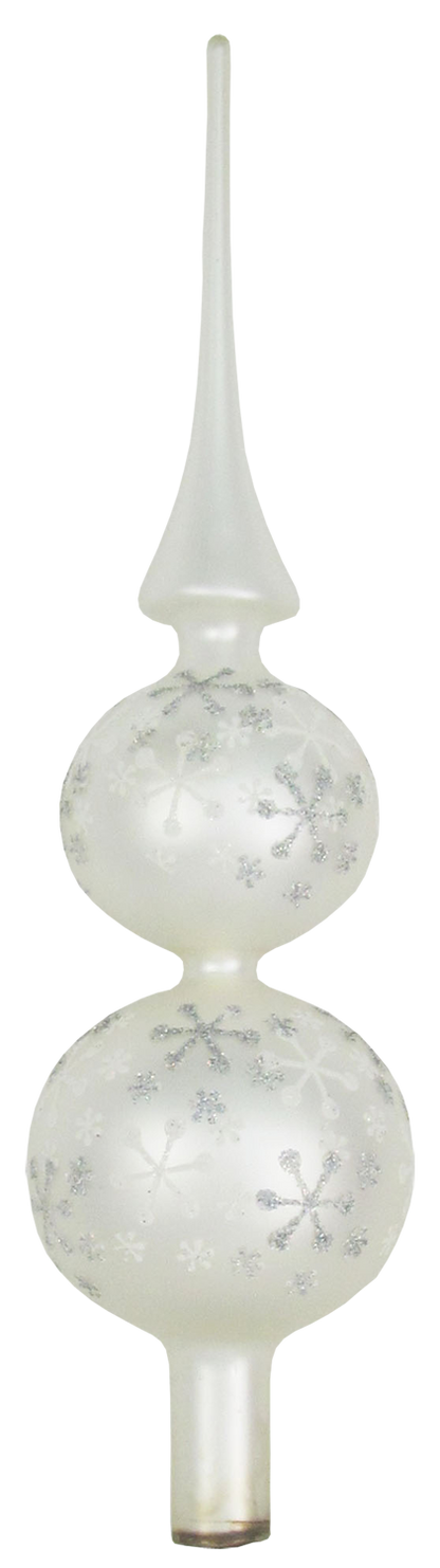 Glass 13 Inch Treetop Finial - Matte Silver with Glitterlace